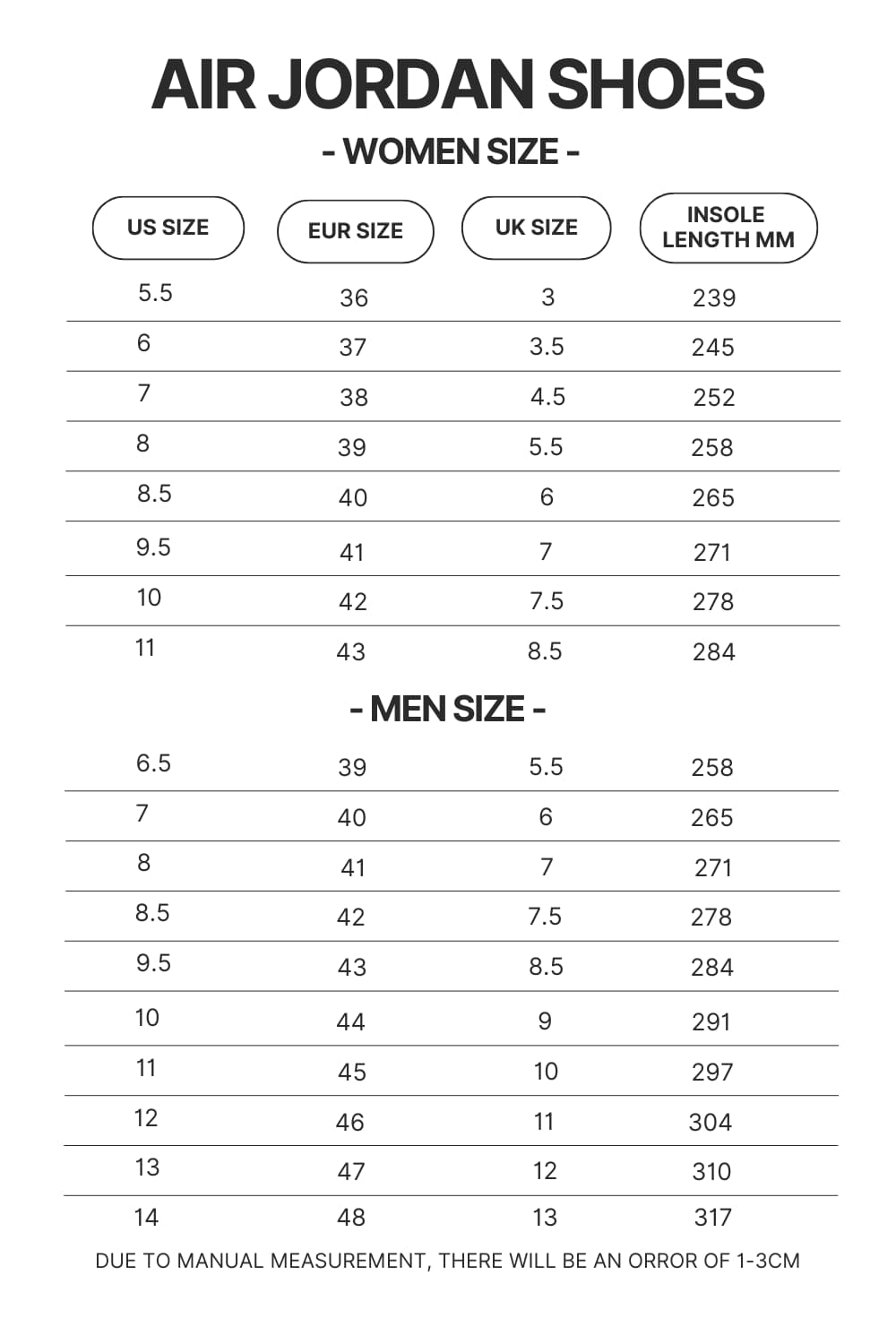 Air Jordan Shoes Size Chart - One Piece Shoes