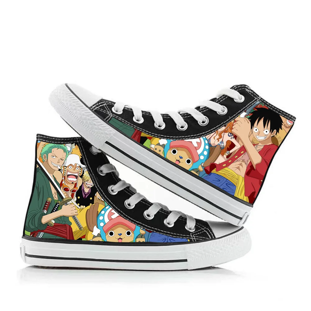 Kawaii Anime One Piece High Top Canvas Shoes Printed Cartoon Luffy Zoro Nami Chopper Flat Shoes 3 - One Piece Shoes