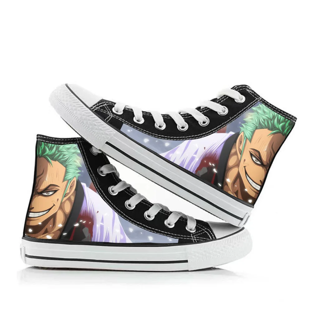 Kawaii Anime One Piece High Top Canvas Shoes Printed Cartoon Luffy Zoro Nami Chopper Flat Shoes - One Piece Shoes