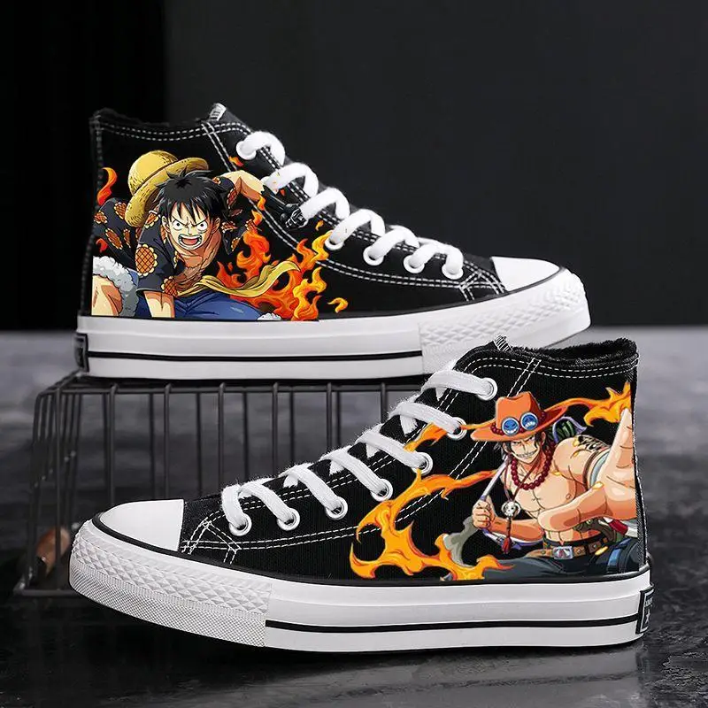 New Anime One Piece Canvas Sneakers Casual Shoes Unisex Cartoon Luffy Roronoa Printing Comfortable Flat Shoes - One Piece Shoes